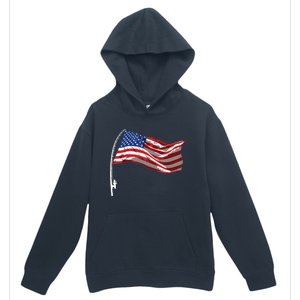 American Flag Fishing Rod 4th Of July Patriotic Fisherman Urban Pullover Hoodie