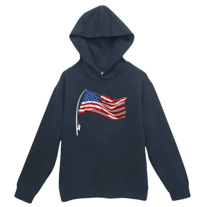 American Flag Fishing Rod 4th Of July Patriotic Fisherman Urban Pullover Hoodie