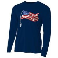 American Flag Fishing Rod 4th Of July Patriotic Fisherman Cooling Performance Long Sleeve Crew