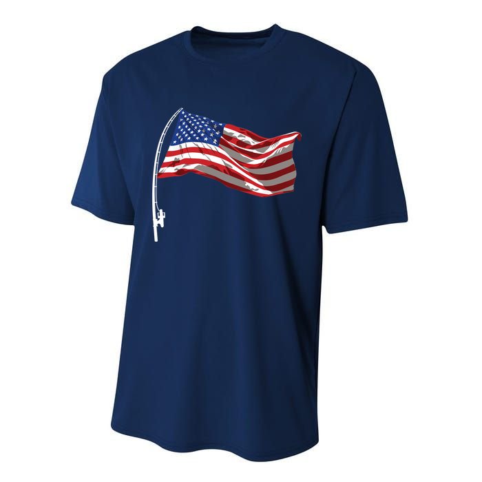 American Flag Fishing Rod 4th Of July Patriotic Fisherman Performance Sprint T-Shirt