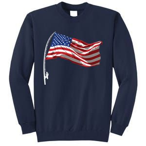 American Flag Fishing Rod 4th Of July Patriotic Fisherman Tall Sweatshirt