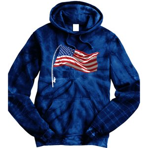 American Flag Fishing Rod 4th Of July Patriotic Fisherman Tie Dye Hoodie