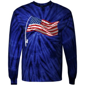 American Flag Fishing Rod 4th Of July Patriotic Fisherman Tie-Dye Long Sleeve Shirt