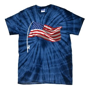 American Flag Fishing Rod 4th Of July Patriotic Fisherman Tie-Dye T-Shirt