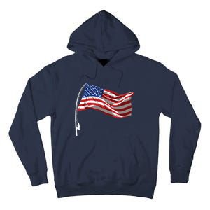 American Flag Fishing Rod 4th Of July Patriotic Fisherman Tall Hoodie