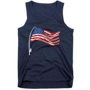 American Flag Fishing Rod 4th Of July Patriotic Fisherman Tank Top