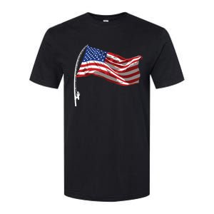 American Flag Fishing Rod 4th Of July Patriotic Fisherman Softstyle CVC T-Shirt