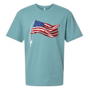 American Flag Fishing Rod 4th Of July Patriotic Fisherman Sueded Cloud Jersey T-Shirt