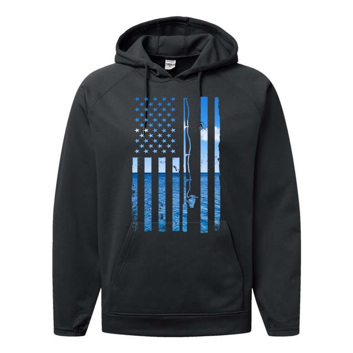 American Flag Fish Fisher Fisherman Funny Bass Fishing Usa Performance Fleece Hoodie