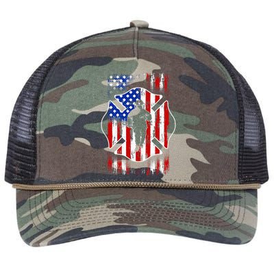 American Flag Firefighter Usa United States Badge Retro Rope Trucker Hat Cap