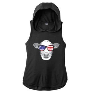 American Flag Fourth Of July Animal Cow Lover Cute Gift Ladies PosiCharge Tri-Blend Wicking Draft Hoodie Tank