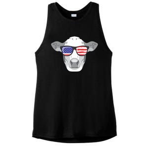 American Flag Fourth Of July Animal Cow Lover Cute Gift Ladies PosiCharge Tri-Blend Wicking Tank