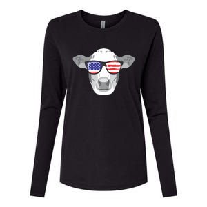 American Flag Fourth Of July Animal Cow Lover Cute Gift Womens Cotton Relaxed Long Sleeve T-Shirt