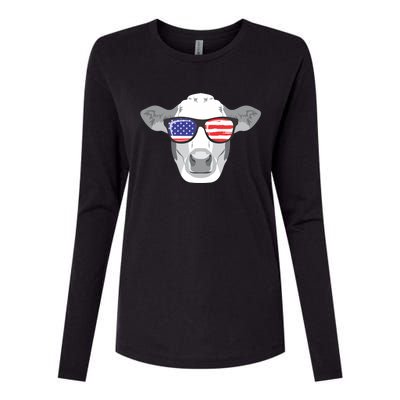 American Flag Fourth Of July Animal Cow Lover Cute Gift Womens Cotton Relaxed Long Sleeve T-Shirt