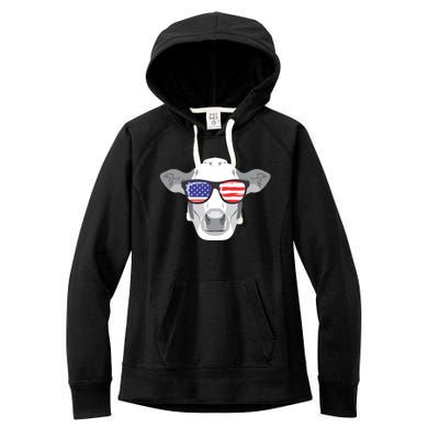 American Flag Fourth Of July Animal Cow Lover Cute Gift Women's Fleece Hoodie