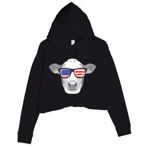 American Flag Fourth Of July Animal Cow Lover Cute Gift Crop Fleece Hoodie