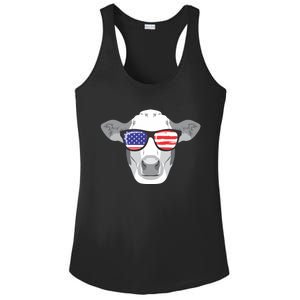 American Flag Fourth Of July Animal Cow Lover Cute Gift Ladies PosiCharge Competitor Racerback Tank