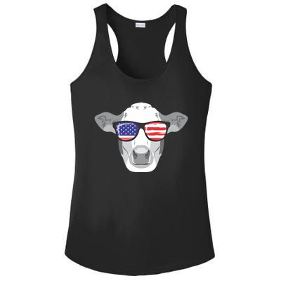 American Flag Fourth Of July Animal Cow Lover Cute Gift Ladies PosiCharge Competitor Racerback Tank