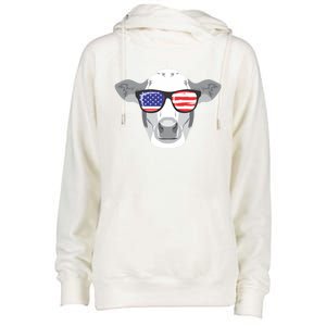 American Flag Fourth Of July Animal Cow Lover Cute Gift Womens Funnel Neck Pullover Hood