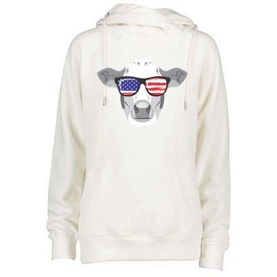 American Flag Fourth Of July Animal Cow Lover Cute Gift Womens Funnel Neck Pullover Hood