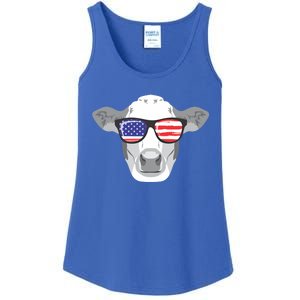 American Flag Fourth Of July Animal Cow Lover Cute Gift Ladies Essential Tank