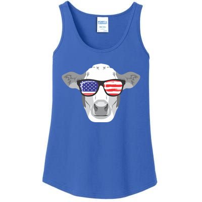 American Flag Fourth Of July Animal Cow Lover Cute Gift Ladies Essential Tank