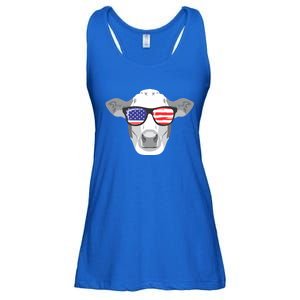 American Flag Fourth Of July Animal Cow Lover Cute Gift Ladies Essential Flowy Tank