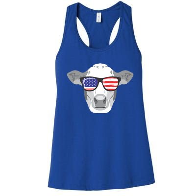 American Flag Fourth Of July Animal Cow Lover Cute Gift Women's Racerback Tank