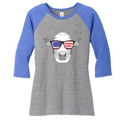 American Flag Fourth Of July Animal Cow Lover Cute Gift Women's Tri-Blend 3/4-Sleeve Raglan Shirt