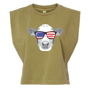 American Flag Fourth Of July Animal Cow Lover Cute Gift Garment-Dyed Women's Muscle Tee