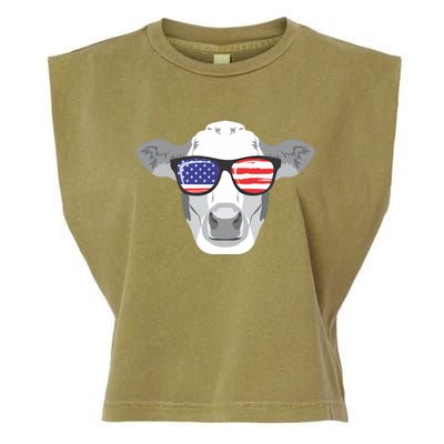 American Flag Fourth Of July Animal Cow Lover Cute Gift Garment-Dyed Women's Muscle Tee