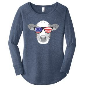 American Flag Fourth Of July Animal Cow Lover Cute Gift Women's Perfect Tri Tunic Long Sleeve Shirt