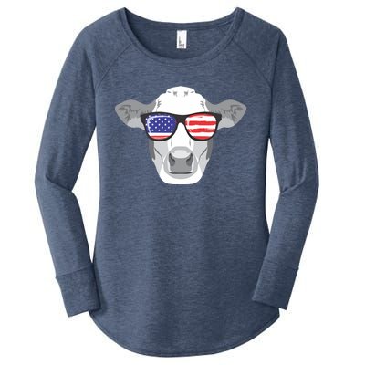 American Flag Fourth Of July Animal Cow Lover Cute Gift Women's Perfect Tri Tunic Long Sleeve Shirt