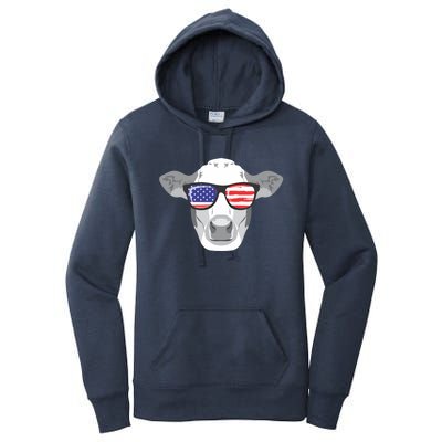 American Flag Fourth Of July Animal Cow Lover Cute Gift Women's Pullover Hoodie