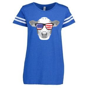 American Flag Fourth Of July Animal Cow Lover Cute Gift Enza Ladies Jersey Football T-Shirt