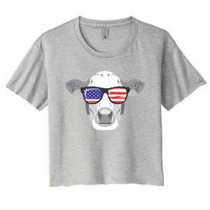 American Flag Fourth Of July Animal Cow Lover Cute Gift Women's Crop Top Tee