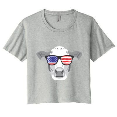 American Flag Fourth Of July Animal Cow Lover Cute Gift Women's Crop Top Tee