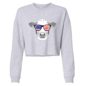 American Flag Fourth Of July Animal Cow Lover Cute Gift Cropped Pullover Crew