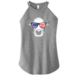 American Flag Fourth Of July Animal Cow Lover Cute Gift Women's Perfect Tri Rocker Tank