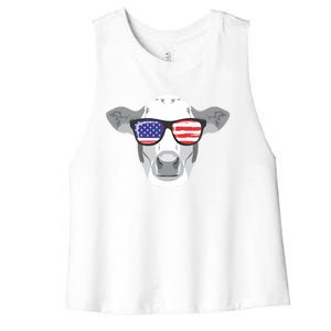 American Flag Fourth Of July Animal Cow Lover Cute Gift Women's Racerback Cropped Tank