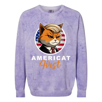 Americat First Funny Patriotic America Cat President Colorblast Crewneck Sweatshirt