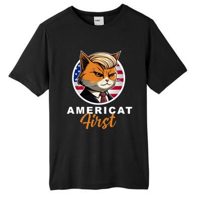 Americat First Funny Patriotic America Cat President Tall Fusion ChromaSoft Performance T-Shirt