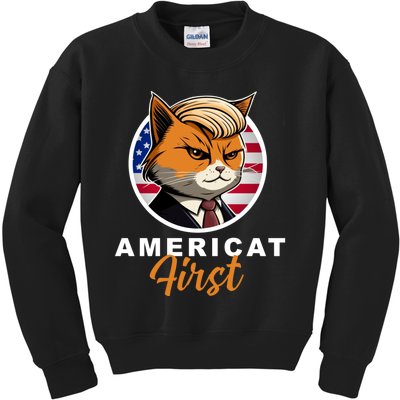 Americat First Funny Patriotic America Cat President Kids Sweatshirt