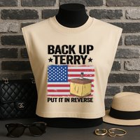 American Flag Firework Back Up Terry Put It In Reverse Terry Gift Garment-Dyed Women's Muscle Tee