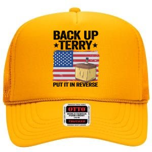 American Flag Firework Back Up Terry Put It In Reverse Terry Gift High Crown Mesh Back Trucker Hat