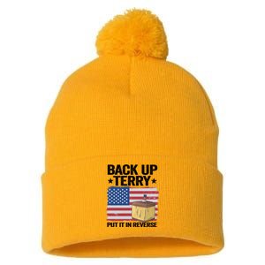 American Flag Firework Back Up Terry Put It In Reverse Terry Gift Pom Pom 12in Knit Beanie