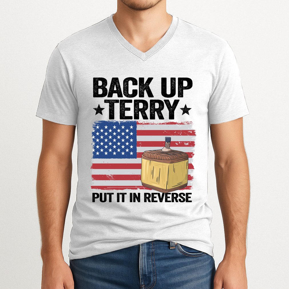 American Flag Firework Back Up Terry Put It In Reverse Terry Gift V-Neck T-Shirt