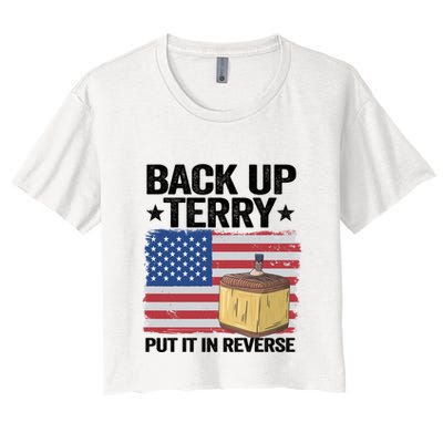 American Flag Firework Back Up Terry Put It In Reverse Terry Gift Crop Top
