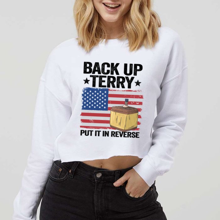 American Flag Firework Back Up Terry Put It In Reverse Terry Gift Cropped Pullover Crew