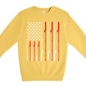 American Flag Fishing Rod Fishing Lover Gift Premium Crewneck Sweatshirt